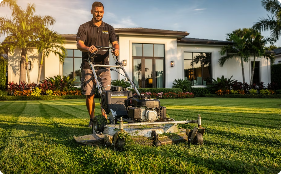 Home service professional working in a luxury yard